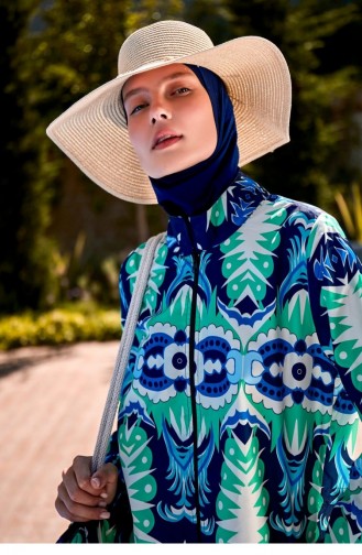 Patterned Fully Covered Hijab Swimsuit R2309 2309