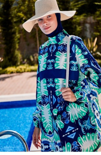 Patterned Fully Covered Hijab Swimsuit R2310 2310