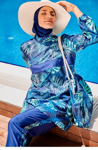 Gemusterter Vollständig Bedeckter Hijab-Badeanzug R2312 2312