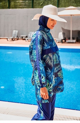 Gemusterter Vollständig Bedeckter Hijab-Badeanzug R2312 2312