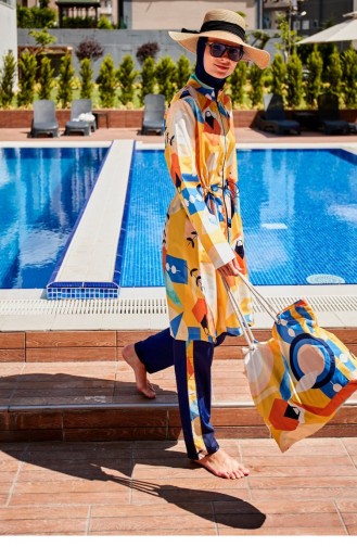 Patterned Fully Covered Hijab Swimsuit R2313 2313