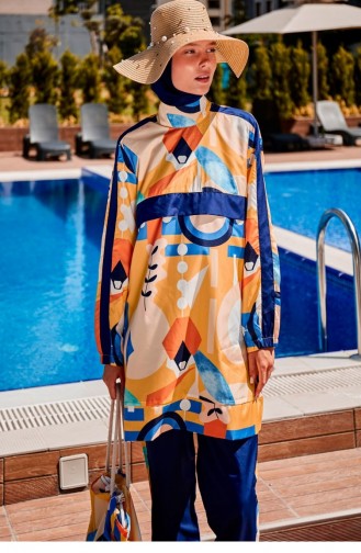 Patterned Fully Covered Hijab Swimsuit R2314 2314