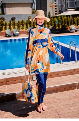 Patterned Fully Covered Hijab Swimsuit R2314 2314
