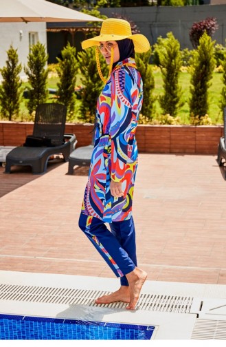 Patterned Fully Covered Hijab Swimsuit R2317 2317