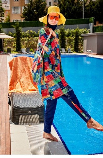 Patterned Fully Covered Hijab Swimsuit R2319 2319