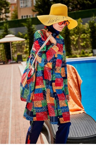 Patterned Fully Covered Hijab Swimsuit R2319 2319