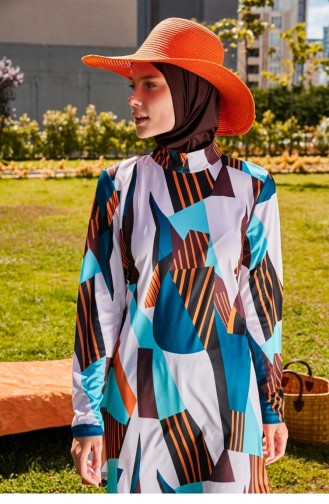Brauner Vollständig Bedeckter Hijab-Badeanzug R2391 2391