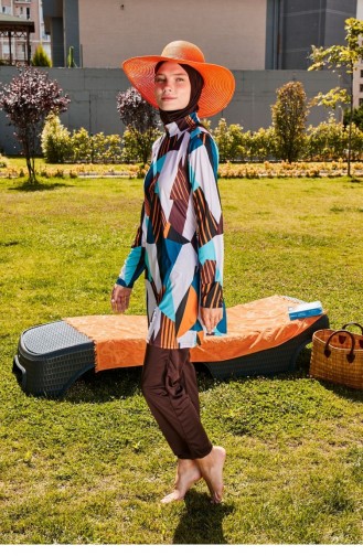 ملابس سباحة للحجاب مغطاة بالكامل باللون البني R2391 2391
