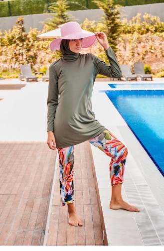 Maillot De Bain Hijab Entièrement Couvert Kaki R2392 2392