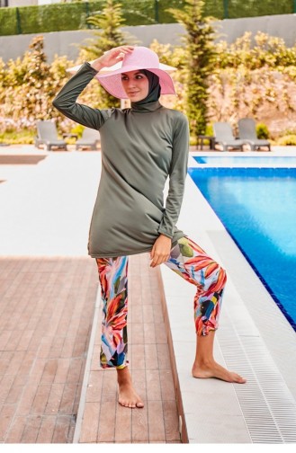 Khakifarbener Vollständig Bedeckter Hijab-Badeanzug R2392 2392