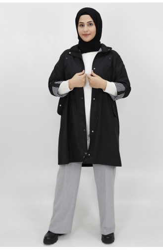 Medium Size Bondit Fabric Trench Coat 9005-01 Black 9005-01