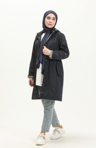 Mittelgroßer Trenchcoat Aus Bondit-Stoff 9005-02 Marineblau 9005-02