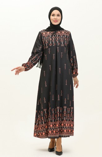 Digital Printed Dress 1113-02 Black Orange 1113-02