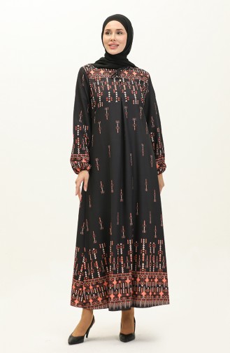 Digital Printed Dress 1113-02 Black Orange 1113-02