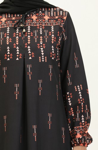 Dijital Baskılı Elbise 1113-02 Siyah Turuncu