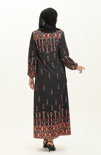 Dijital Baskılı Elbise 1113-02 Siyah Turuncu