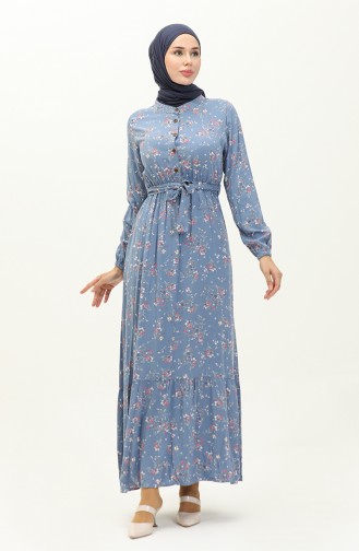 Floral Print Viscose Dress 5068-06 Blue 5068-06