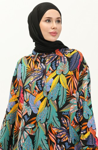 Viskon Desenli Tunik Pantolon İkili Takım 0136-04 Siyah Sarı 0136-04