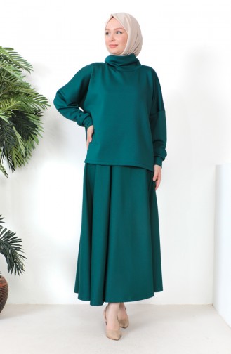 Scuba Fabric Blouse Skirt Two Piece Suit 232324-01 Emerald Green 232324-01