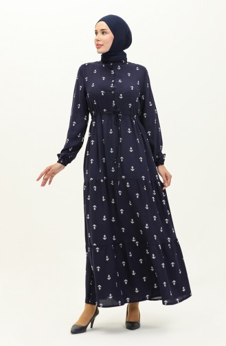 Viskosekleid Mit Ankermuster 0130-01 Marineblau 0130-01