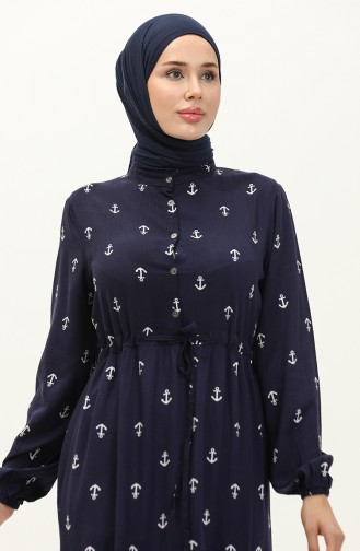 Viskosekleid Mit Ankermuster 0130-01 Marineblau 0130-01