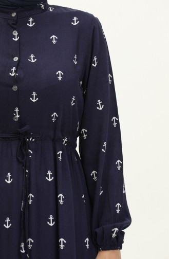 Viskosekleid Mit Ankermuster 0130-01 Marineblau 0130-01