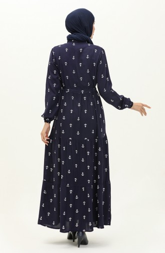 Viskosekleid Mit Ankermuster 0130-01 Marineblau 0130-01