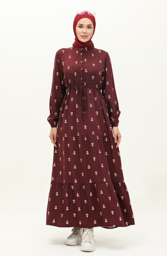 Robe en Viscose à Motif 0130-02 Plum 0130-02