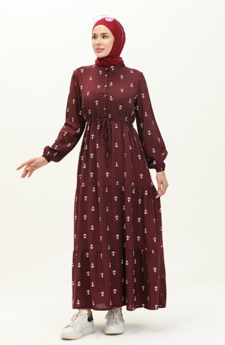 Robe en Viscose à Motif 0130-02 Plum 0130-02