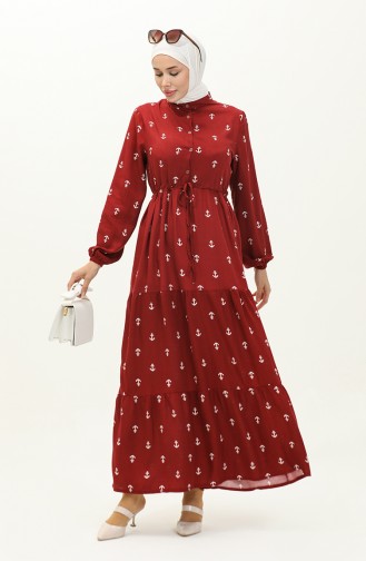 Anchor Pattern Viscose Dress 0130-03 Claret Red 0130-03