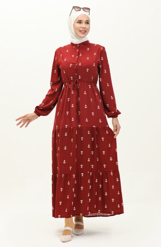 Anchor Pattern Viscose Dress 0130-03 Claret Red 0130-03