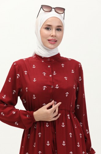 Anchor Pattern Viscose Dress 0130-03 Claret Red 0130-03