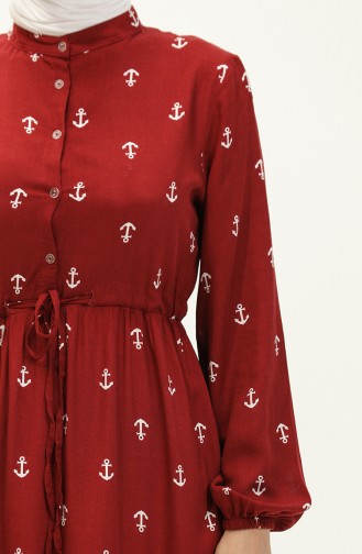 Anchor Pattern Viscose Dress 0130-03 Claret Red 0130-03