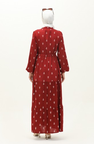 Anchor Pattern Viscose Dress 0130-03 Claret Red 0130-03