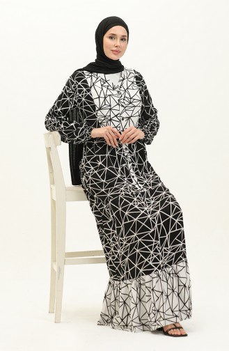 Viscose-jurk Met Patroon 0131-01 Zwart Wit 0131-01