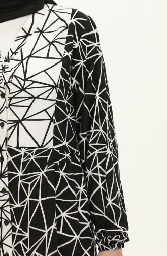 Desenli Viskon Elbise 0131-01 Siyah Beyaz