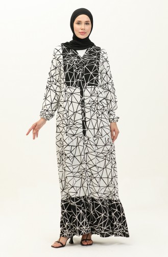 Patterned Viscose Dress 0131-02 White Black 0131-02