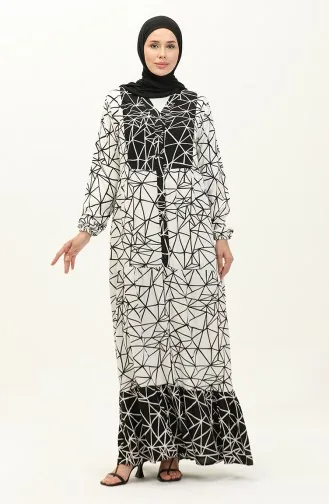 Robe en Viscose à Motifs 0131-02 Blanc Noir 0131-02