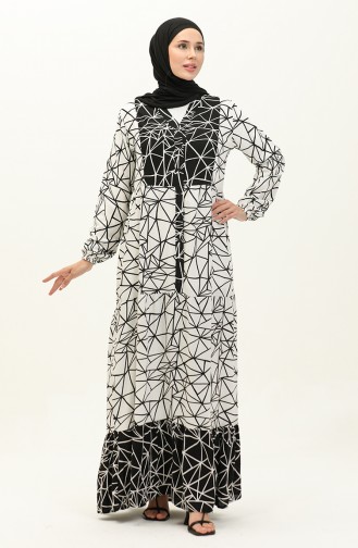 Patterned Viscose Dress 0131-02 White Black 0131-02