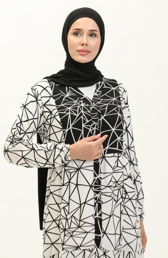 Patterned Viscose Dress 0131-02 White Black 0131-02