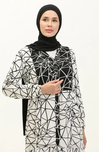 Robe en Viscose à Motifs 0131-02 Blanc Noir 0131-02