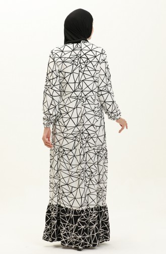 Patterned Viscose Dress 0131-02 White Black 0131-02