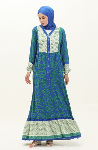 Patterned Viscose Dress 0137-02 Saxe Green 0137-02