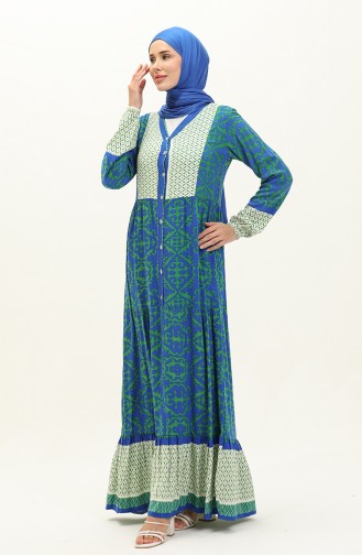 Patterned Viscose Dress 0137-02 Saxe Green 0137-02