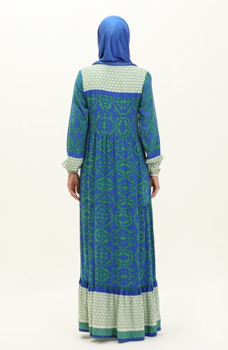 Patterned Viscose Dress 0137-02 Saxe Green 0137-02