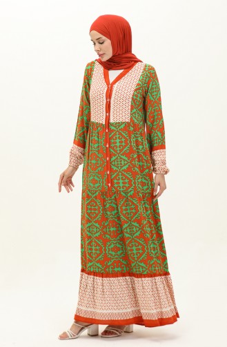 Patterned Viscose Dress 0137-03 Brick Green 0137-03