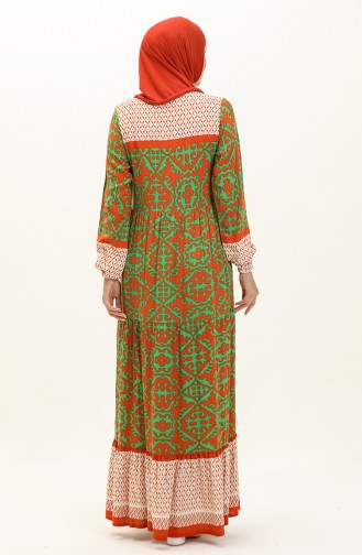 Patterned Viscose Dress 0137-03 Brick Green 0137-03