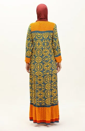 Robe Viscose à Motifs 0137-04 İndigo Moutarde 0137-04