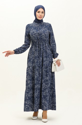 Viscose-jurk Met Patroon 0138-01 Indigowit 0138-01