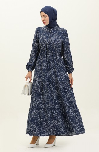 Viscose-jurk Met Patroon 0138-01 Indigowit 0138-01
